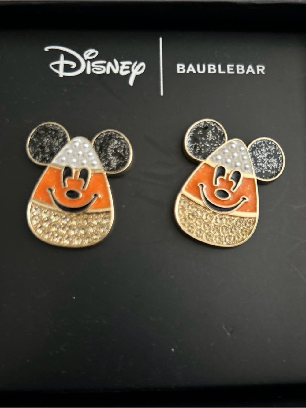 Disney x BaubleBar Candy Corn Mickey Stud Earrings - Orange & Black